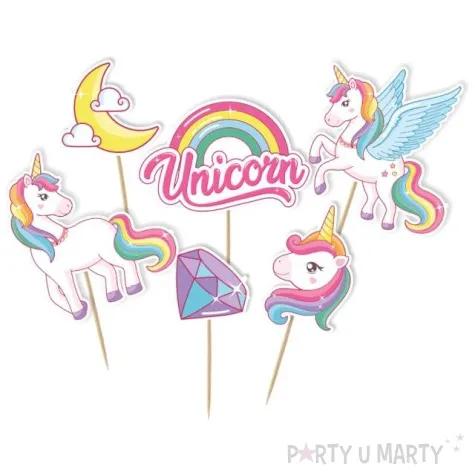 topper papierowy teczowe jednorozce 6 szt