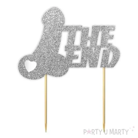 topper papierowy the end penisek i serce srebrny brokat 14 x 17 5 cm