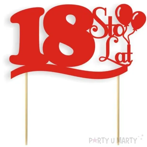 topper papierowy urodziny 18 czerwona 17 cm