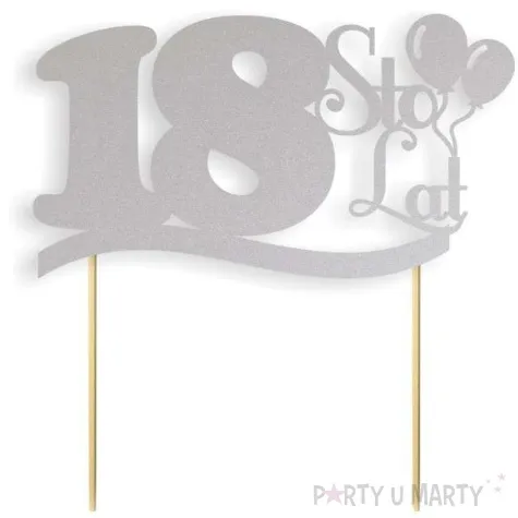 topper papierowy urodziny 18 srebrna 17 cm