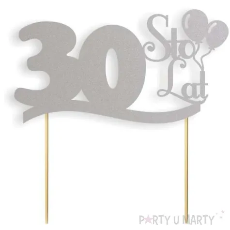 topper papierowy urodziny 30 srebrna 17 cm