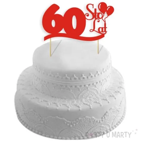 topper papierowy urodziny 60 czerwona 17 cm