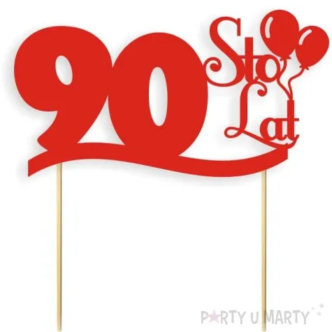 topper papierowy urodziny 90 czerwona 17 cm