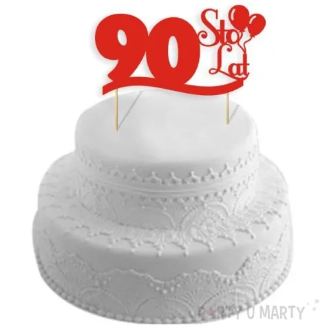 topper papierowy urodziny 90 czerwona 17 cm