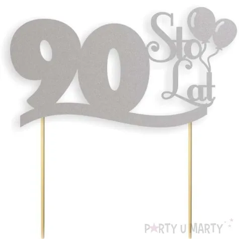topper papierowy urodziny 90 srebrny 17 cm