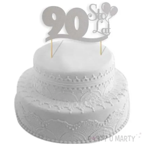 topper papierowy urodziny 90 srebrny 17 cm