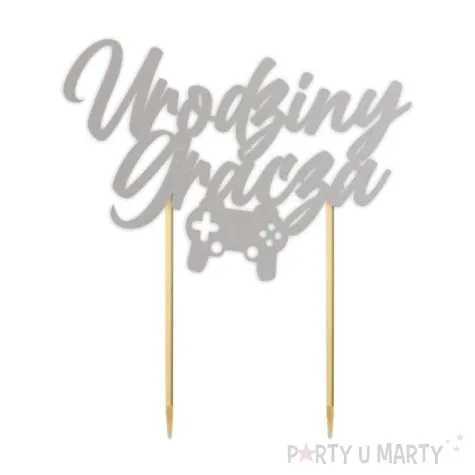 topper papierowy urodziny gracza srebrny 14 x 16 cm