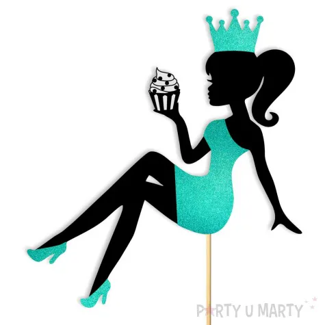 topper papierowy urodziny hot laska z babeczka czarny zielony brokat 14 x 19 cm