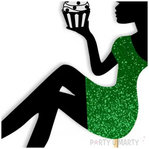 topper papierowy urodziny hot laska z babeczka czarny zielony brokat 14 x 19 cm