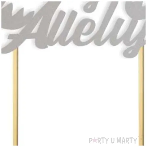 topper papierowy wesolego alleluja z kurczakiem srebrny 15 cm