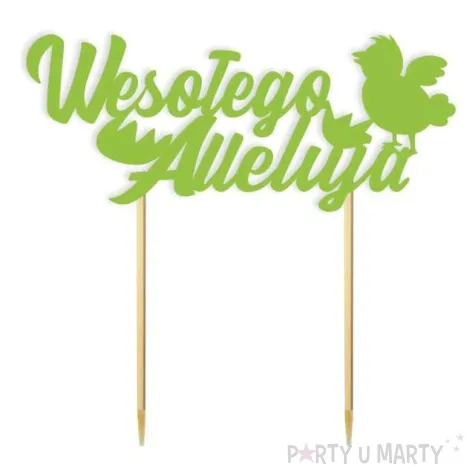 topper papierowy wesolego alleluja z kurczakiem zielony 15 cm