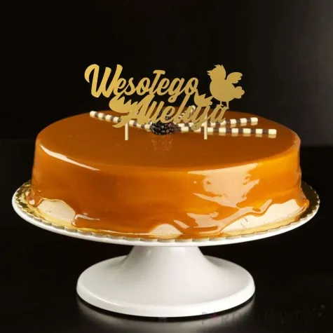 topper papierowy wesolego alleluja z kurczakiem zloty 15 cm