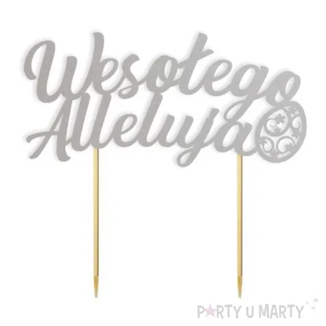topper papierowy wesolego alleluja z pisanka srebrny 16 cm