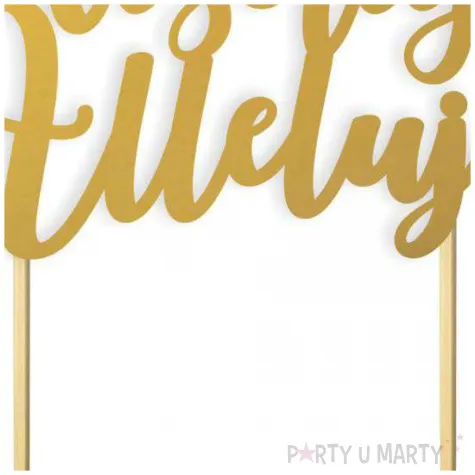 topper papierowy wesolego alleluja z zawijasem zloty 17 5 cm