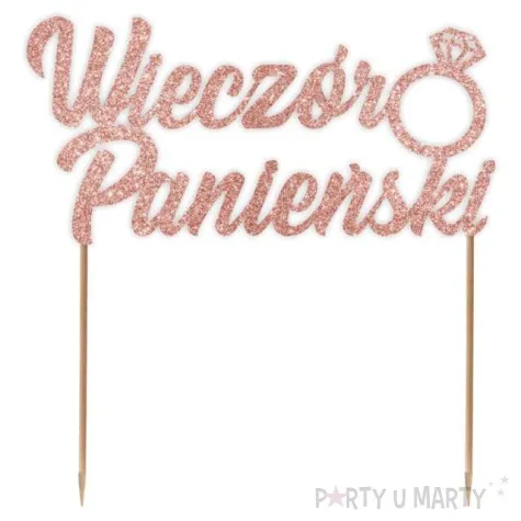 topper papierowy wieczor panienski z pierscionkiem rose gold brokat 15 5 x 16 cm