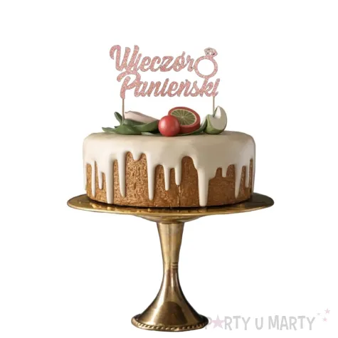 topper papierowy wieczor panienski z pierscionkiem rose gold brokat 15 5 x 16 cm