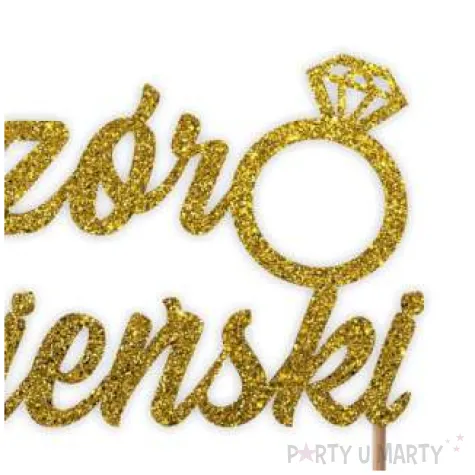 topper papierowy wieczor panienski z pierscionkiem zloty brokat 15 5 x 16 cm