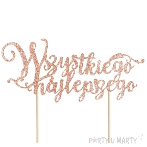 topper papierowy wszystkiego najlepszego rozowe zloto brokat partypal 19 cm