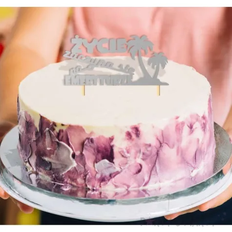 topper papierowy zycie zaczyna sie na emeryturze palmy srebrny 15 x 14 cm