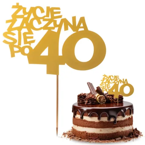 topper papierowy zycie zaczyna sie po 40 zloty 13 x 17 cm