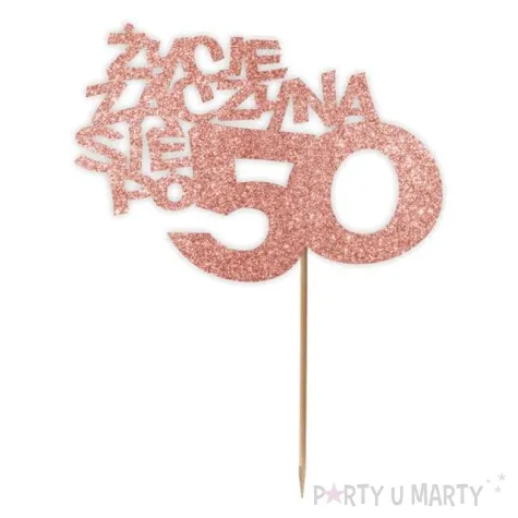 topper papierowy zycie zaczyna sie po 50 rose gold brokat 13 x 17 cm