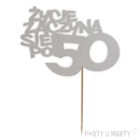 topper papierowy zycie zaczyna sie po 50 srebrny 13 x 17 cm