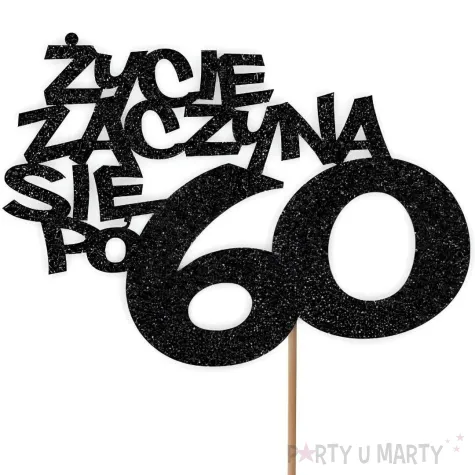 topper papierowy zycie zaczyna sie po 60 czarny brokat 13 x 17 cm