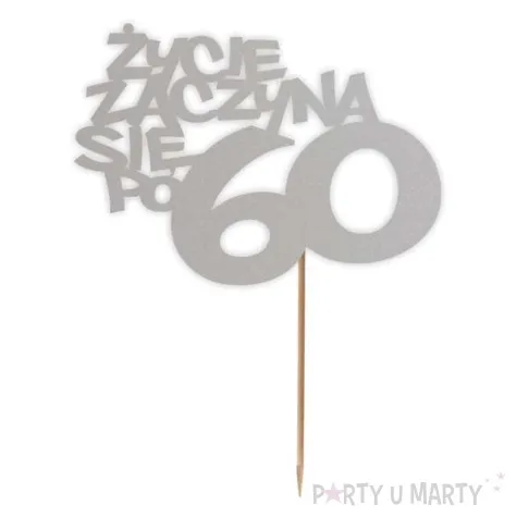 topper papierowy zycie zaczyna sie po 60 srebrny 13 x 17 cm