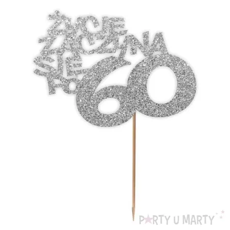 topper papierowy zycie zaczyna sie po 60 srebrny brokat 13 x 17 cm