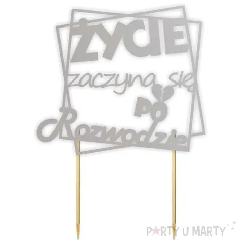 topper papierowy zycie zaczyna sie po rozwodzie srebrny 13 x 19 5 cm