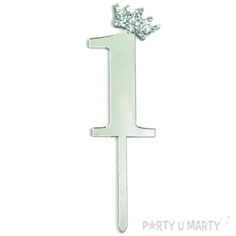 topper plastikowy cyfra 1 korona srebrna partypal