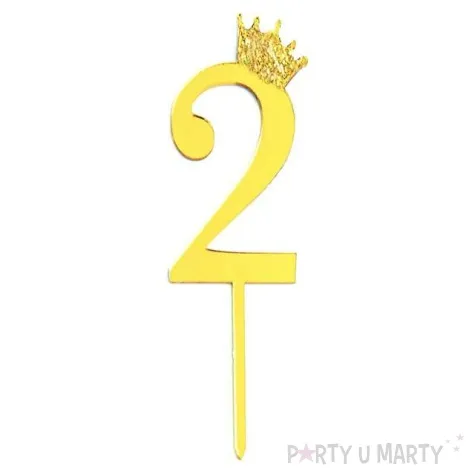 topper plastikowy cyfra 2 korona zlota partypal