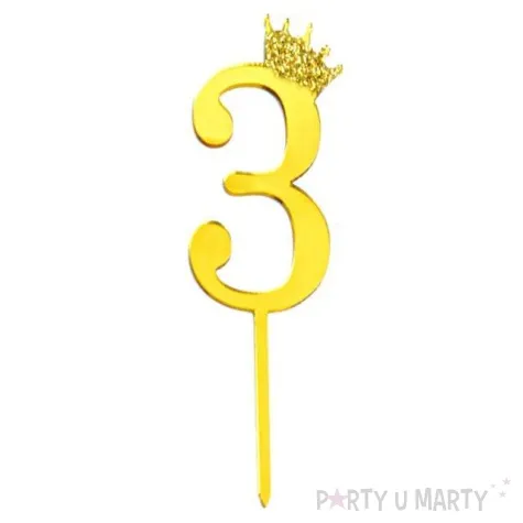 topper plastikowy cyfra 3 korona zlota partypal