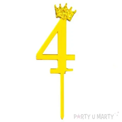 topper plastikowy cyfra 4 korona zlota partypal