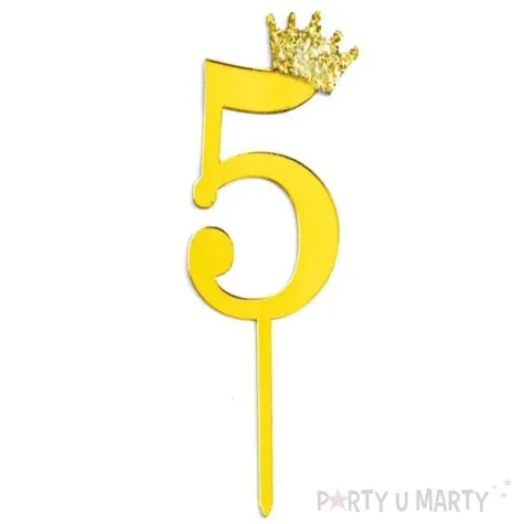 topper plastikowy cyfra 5 korona zlota partypal