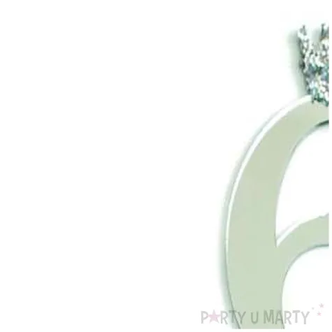 topper plastikowy cyfra 6 korona srebrny partypal 11 cm