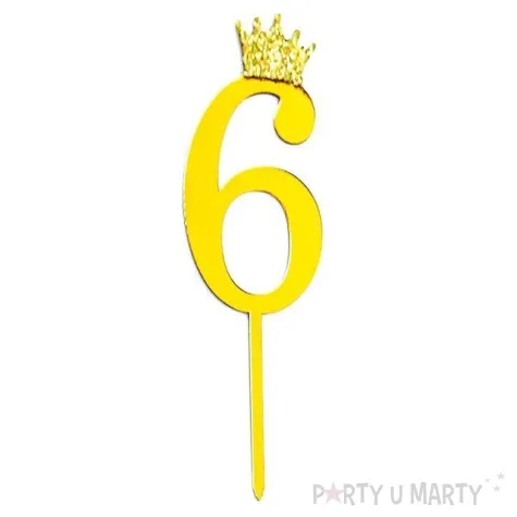 topper plastikowy cyfra 6 korona zloty partypal 11 cm