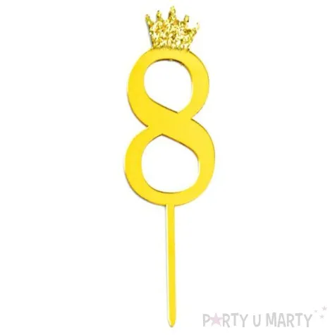 topper plastikowy cyfra 8 korona zlota partypal