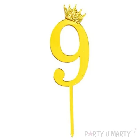 topper plastikowy cyfra 9 korona zlota partypal