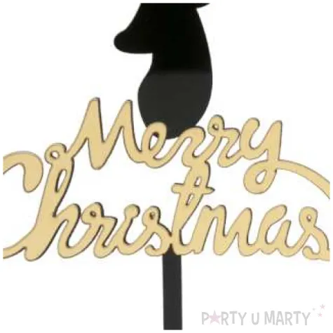 topper plastikowy merry christmas renifer czarno zloty dekora 16 5 cm