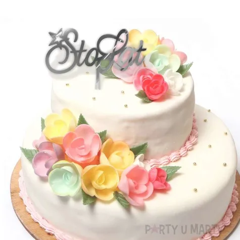 topper z pleksy 100 sto lat srebrny lustrzany 15x17 5 cm