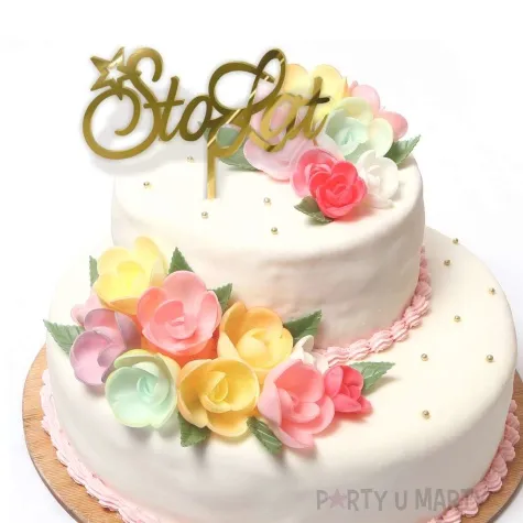 topper z pleksy 100 sto lat zloty lustrzany 15x17 5 cm