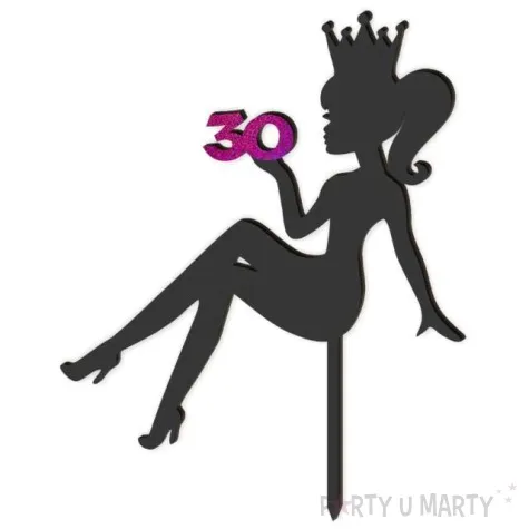 topper z pleksy 30 urodziny hot laska czarny roz holo 13 x 16 5 cm