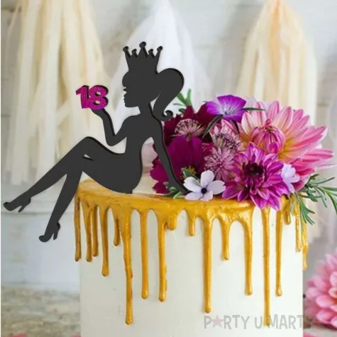 topper z pleksy 90 urodziny hot laska czarny roz holo 13 x 16 5 cm