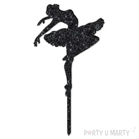 topper z pleksy baletnica czarny brokat 8 5x18 cm