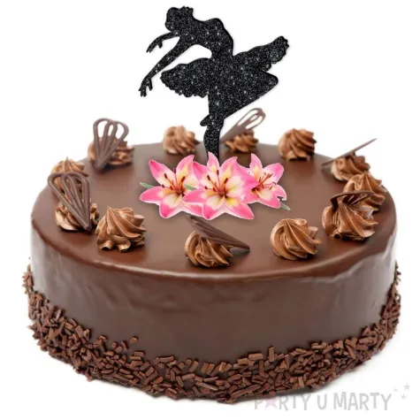 topper z pleksy baletnica czarny brokat 8 5x18 cm