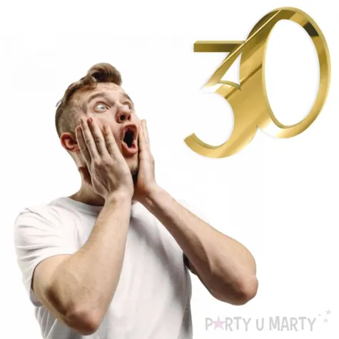 topper z pleksy bok tortu cyfra 30 zloty lustrzany 9 x 9 5 cm