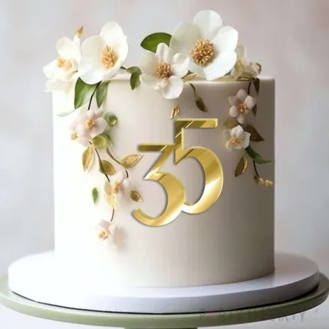 topper z pleksy bok tortu cyfra 35 zloty lustrzany 8 x 9 cm