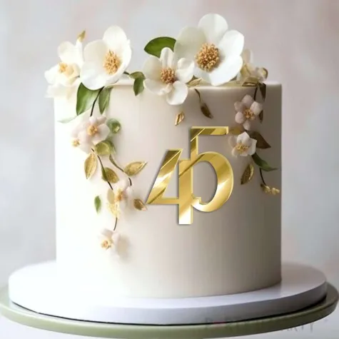 topper z pleksy bok tortu cyfra 45 zloty lustrzany 8 x 9 cm