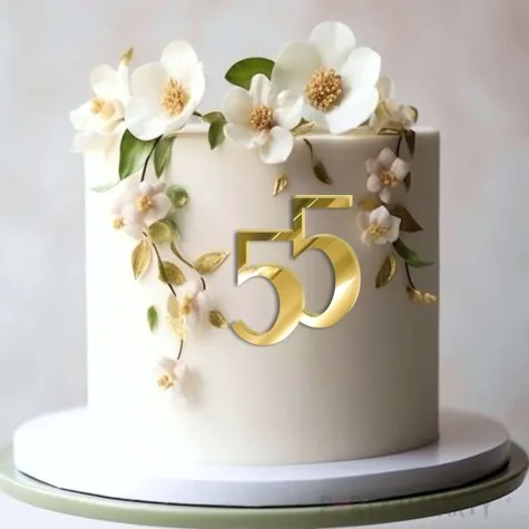 topper z pleksy bok tortu cyfra 55 zloty lustrzany 8 x 9 cm